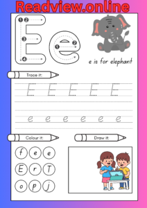 Educational worksheet for letter E
